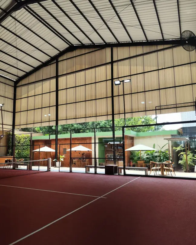 Terracotta court looking to the café