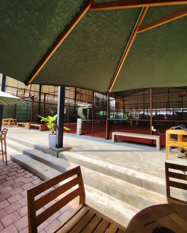 Seating steps beside the courts